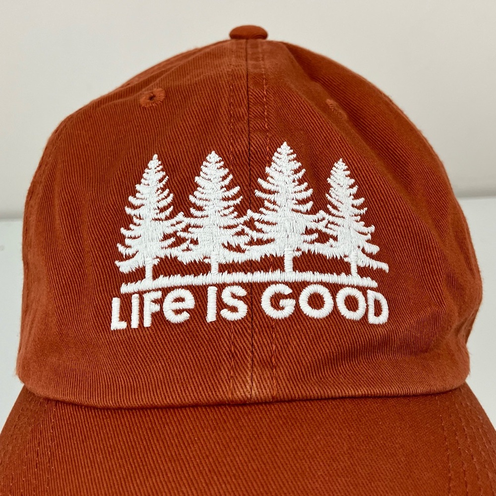 Life Is Good Unisex Hat Burnt Orange & White Embroidered Trees Logo Strapback - Picture 7 of 10